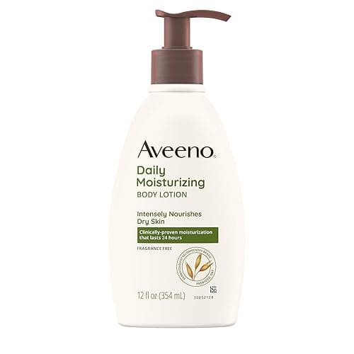 Aveeno Daily Moisturizing Body Lotion with Soothing Prebiotic Oat, Gentle Lotion Nourishes Dry Skin With Moisture, Paraben-, Dye- & Fragrance-Free, Non-Greasy & Non-Comedogenic, 12 fl. Oz - Fragrance Free - 12 Fl Oz (Pack of 1)