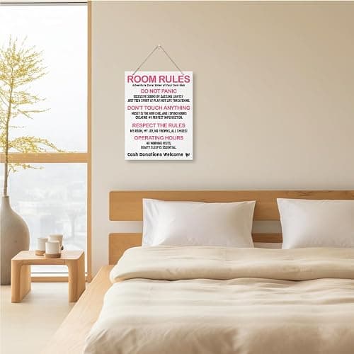 Wooden Room Rules Plaque, Funny & Cute for Teen Girls' Bedroom, Pink Wall Decor & Birthday Gift thumbnail 6