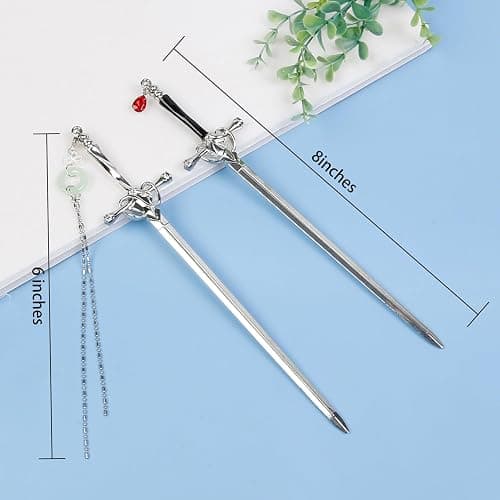 4Pcs Sword Hair Stick Retro Metal Hair Sticks Ancient Style Swords Hair Chopsticks for Women and Men, Chinese Hair Pins Hair Sticks Hair Daggers with Tassels for Hair Accessories thumbnail 6