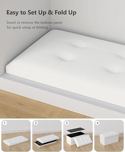 OS MOTOR Folding Storage Ottoman Bench, Multi-Functional Ottoman Foot Rest, End of Bed Bench, Storage Chest for Living Room, Bedroom, Hallway, Entryway, Holds Up to 600 lbs (White, 30 Inches) thumbnail 5