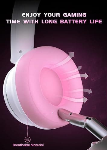 RYR Wireless Gaming Headset for Xbox Series X|S, Xbox One, PS5, PS4, Mac, Bluetooth 5.3, 3D Surround Sound, Rotatable Earmuffs, Gaming Headphones with Noise Canceling Microphones-Pinkwhite thumbnail 7