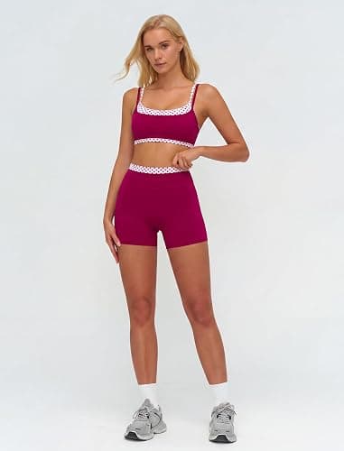 ABOCIW Layered Workout Sets for Women 2 Piece Polka Dot Sports Bra High Waist Shorts Gym Active Yoga Pilates Outfits thumbnail 4