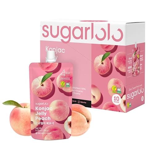 Sugarlolo Konjac Sweet Peach Jelly Snack - Vegan Jello with Zero Sugar | Only 4 Calories per Pouch | Low Calorie Korean Snacks5.29 Oz (150g) | 10 Pack - Image 1