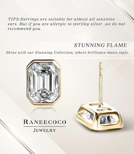 Raneecoco 4.0ct Total Emerald Cut Cubic Zirconia CZ Earrings Stud / 18K Gold Plated Sterling Silver thumbnail 3