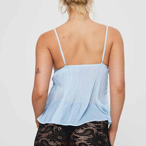 Nicoxijia Women Y2k Spaghetti Strap Camisole Crop Top Mesh See Through Slim Fit Tank Top Going Out Shirt Vest Tops Streetwear thumbnail 6