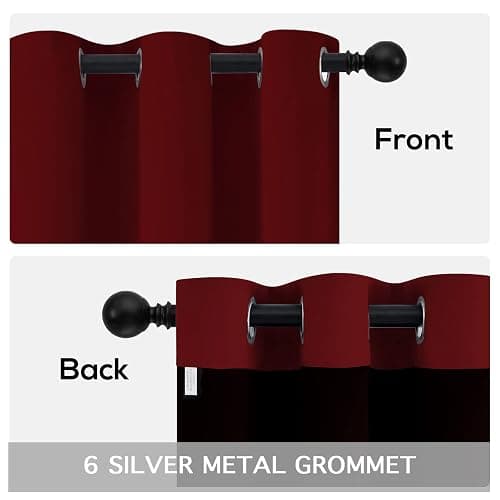 Yakamok Burgundy Red Blackout Curtains 84 inches Long for Bedroom 38" Wide | Thermal Insulated Window Treatment Light Blocking Panels with Black Liner for Living Room/Kitchen/Kids Room with Grommet Top thumbnail 6