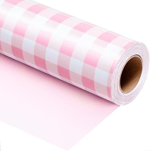 Burymento Pink Checkerboard Wrapping Paper, Gift Wrap for Birthday, Valentines, Mothers day, Graduation, Wedding, Fathers day, Baby Shower, Christmas (17in x 32.8ft) - Image 1