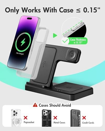 Wireless Charger iPhone Charging Station: 3 in 1 Charger Stand Multiple Devices for Apple - iPhone 17 16e 16 15 14 Pro Max 13 12 11 - Watch 10 9 8 7 6 5 4 3 2 SE and Ultra Series - Airpods 4 3 Pro thumbnail 3