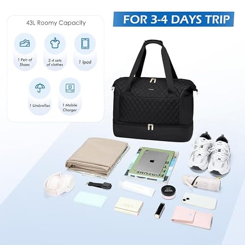 MDODO Travel Duffel Bag for Women Weekender Overnight Carry on Tote Duffle Bag Personal Item Bag with Shoe Compartment for Business,Trips,Travel,Sports,Gym,Yoga,Hospital, 3 Pcs Set, 43L,Black thumbnail 9