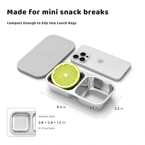 EC-Gaze 3 Pack Stainless Steel 2-Compartment Snack Containers, 8.4 oz | Reusable Snack Containers with Silicone Lids, On-the-Go Snacking, Meal Prep, School Lunches, Daycare and Travel thumbnail 3