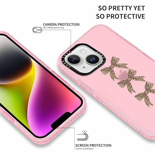 RUMDEY 2 Pack Cute Cheetah Print Phone Case for iPhone 13 / iPhone 14 Pink Bow Case 6.1", Clear Coquette Fashion Luxury Leopard Pattern Design Girls Women Funda Shockproof Soft TPU Protection Cover thumbnail 4
