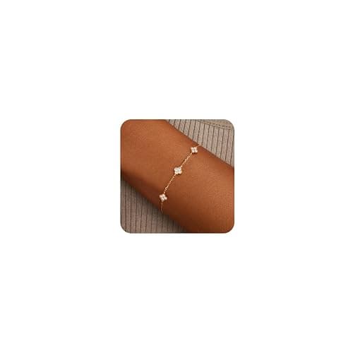KELAIEN Birthstone Gold Clover Bracelet Dainty 14K Gold Plated Cute Friendship Stackable Bracelets for Women No Tarnish Trendy Charm Best Friend Bracelet Stack for Birthday Jewelry - Image 1