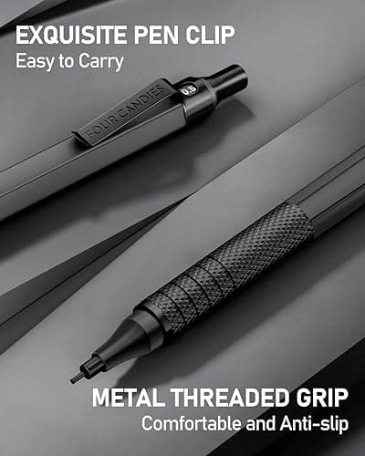 Four Candies 2PCS Metal Mechanical Pencils Set with Case, 0.5mm & 0.7 mm Artist Pencil with 6 Tubes (360PCS) HB Lead Refills, 3 Erasers,9 Eraser Refills For Writing Drafting, Drawing, Black&Silver thumbnail 11