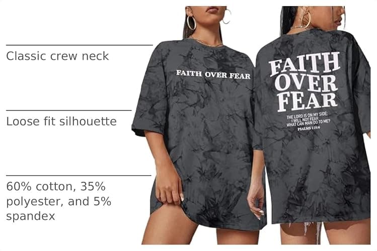 BANGELY Faith Over Fear Shirt Women Graphic Shirts Oversized Workout Gym Christian Religious Tees Drop Shoulder Tee Tops thumbnail 4