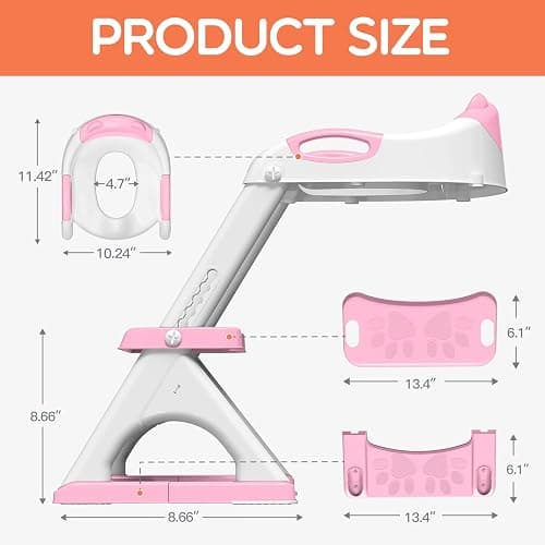 Potty Training Toilet for Toddlers, 2-in-1 Potty Training seat, Anti-Slip | SKYROKU, Fits Round & Elongated Toilets, 6 Heights, Splash Guard, Foldable, Holds 200+ lbs, Step Stool, Dishwasher Cushion thumbnail 2