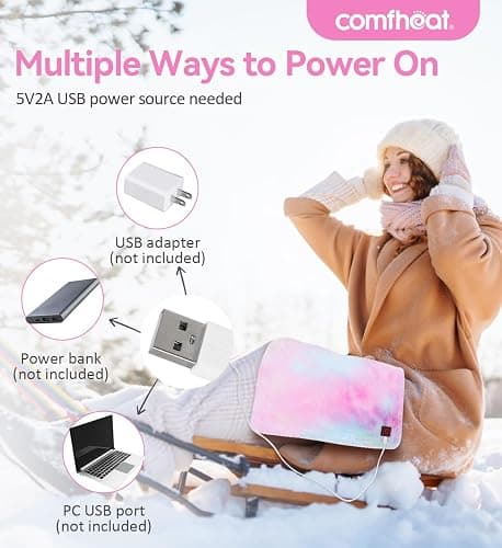 Comfheat USB Heating Pad, 5V Heated Travel Pads, 3 Heat Settings & Auto Shut Off, Hot Therapy for Pain Relief Abdomen Cramps (16"x 12") (Non-Chargeable) Colorful - Colorful thumbnail 2