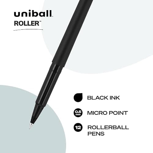 uniball Roller Rollerball Pens, Micro Point (0.5mm), Black, 12 Pack thumbnail 3