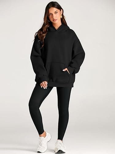 Trendy Queen Womens Oversized Hoodies Fleece Sweatshirts Fall Fashion 2025 Pullover Sweaters Winter Clothes - Black - Small thumbnail 5