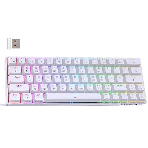 DIERYA DK63 60% Wireless Mechanical Gaming Keyboard | Bluetooth/2.4G/Wired | RGB Backlit | Anti-Ghosting Compact 63-Keys Mini Keyboard | with Red Switch | for Windows Laptop PC Gamer Typist-White - Image 1