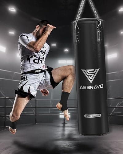 ASBRAVO Punching Bag for Adults, 4ft PU Heavy Boxing Bag Set 12OZ Gloves for MMA Muay Thai Kickboxing Training Home Gym, Martial Art (Unfilled) thumbnail 9