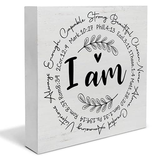 I Am Bible Verse Quote Wood Box Decor Desk Religious Wooden Box Block Sign Rustic Home Office Bedroom Living Room Shelf Wall Decoration - Image 1