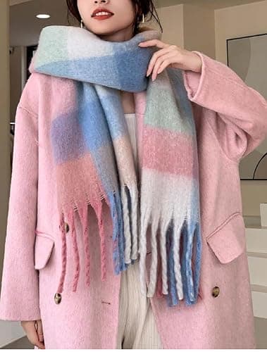 Wander Agio Winter Women Warm Scarf Long Shawl Large Scarves Cold Weather Thick Blanket Scarfs Colorful Plaid thumbnail 3