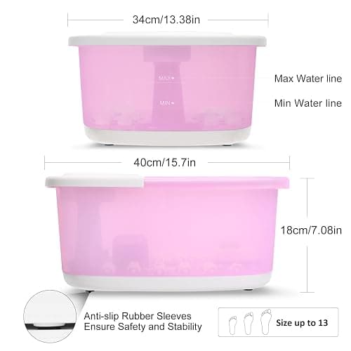 MoodRelish Foot Spa Bath Massager with Heat Bubbles and Vibration Massage and Jets, 16 OZ Calming Lavender Foot Soak Epsom Salt, Foot Soaker with Red Light, 22 Massage Rollers, Adjustable Temp - Pink thumbnail 7