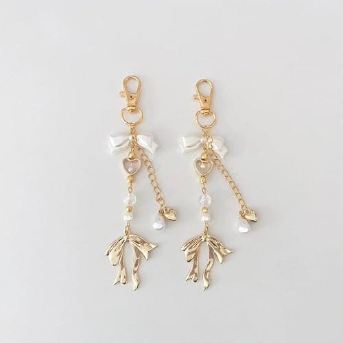 Agromusk Gold Bow Keychain Bag Charms for Women Heart Pearl Beaded Coquette Aesthetic Purse Charms thumbnail 3