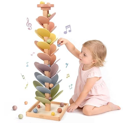Joyreal Wooden Marble Run for Kids 3-5 4-8, Montessori Music Tree Toys | Rainbow Marble Tree Tower with Sound Leaves, Wood Ball Drop Toys, Educational Learning Christmas Birthday Gift - Image 1