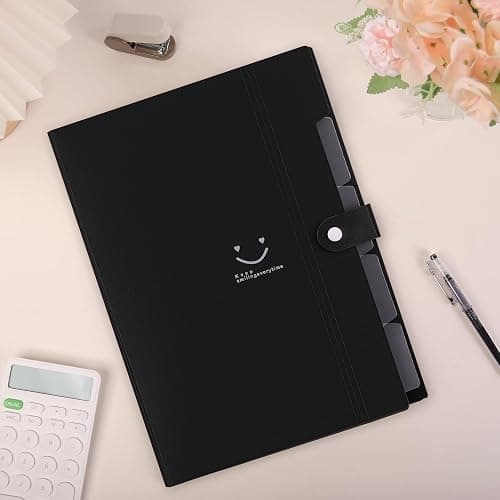SKYDUE File Folder with 8 Labels, 5 Pockets Accordion Paper Organizer for School and Office，A4 Letter Size，Black thumbnail 2