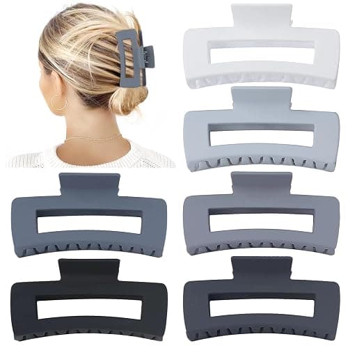 Sisiaipu 4 Inch Big Hair Claw Clips 6 Pcs Large Claw for Thick Hair Square Hair Clips for Women Rectangle Hair Clips Nonslip Acrylic Banana Jaw Clips Hair Accessories for Girls (Grey) thumbnail 2