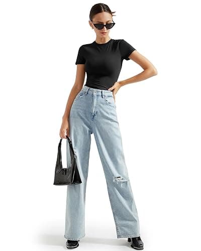 SUUKSESS Women Double Lined Fitted Basic Tee Crew Neck Short Sleeve Y2K Crop Top thumbnail 5
