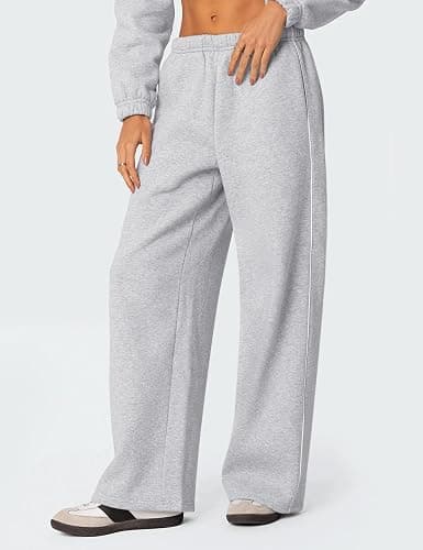 HeSaYep Women's Fleece Lined Wide Leg Sweatpants Winter Thermal Warm Baggy Straight Leg Sweat Pants with Pockets thumbnail 4
