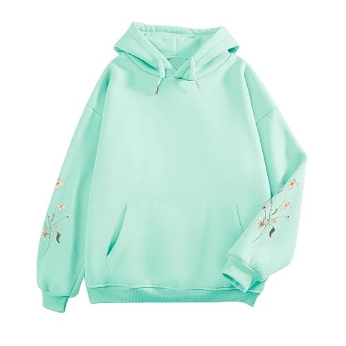 Sulayesh Women's Floral Printed Hoodies Vintage Aesthetic Flower Graphic Sweatshirt Cute Boho Fleece Thermal Hoodie Pullover - Light Green - Large thumbnail 2