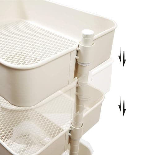 SONGMICS Chariot à 3 niveaux, Desserte, Étagère de rangement mobile, tablette réglable en hauteur, avec 2 freins, montage facile, pour salle de bain, cuisine, bureau, Blanc BSC60WT thumbnail 6