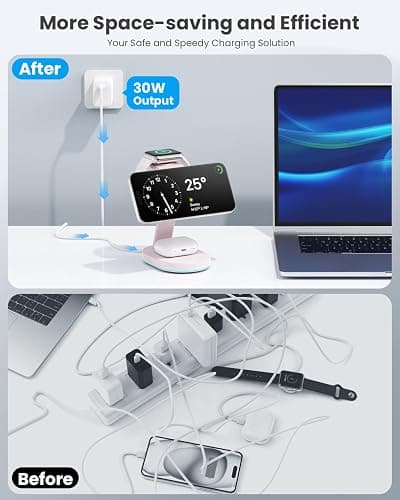 3 in 1 Wireless Charger Charging Station for iPhone,Qi2 Certified 15W Magnetic Charging Stand for Mag-Safe with 30W USB C Adapter&Friendly Night Light for iPhone 16/15/14/13/12,Apple Watch,AirPods thumbnail 7