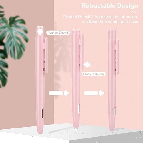 MoKo Protective Case Compatible with Apple Pencil Pro, Apple Pencil 2nd Generation, Retractable Protective Case for Apple Pencil with Clip, Apple Pencil PC Cover, Double-Tap Stand, Light Pink thumbnail 5