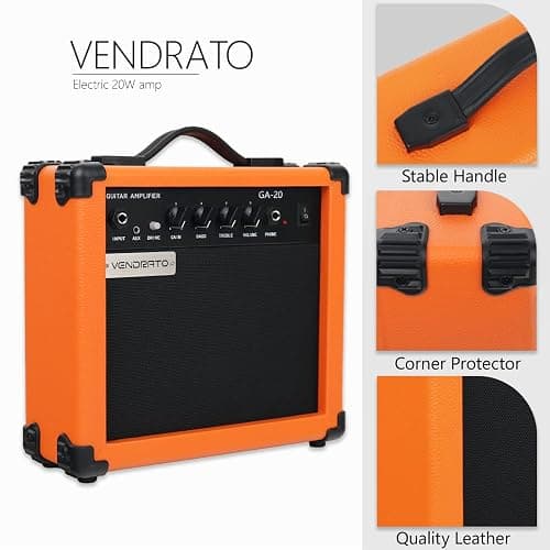 Electric Guitar Amplifier 20w amp Orange Color gain bass Treble 3.5mm aux in Drive 6.5mm Guitar Input Headphone Portable for Beginner Starter Practice Travel amp noiseless Cable Pick and Adapter in thumbnail 4