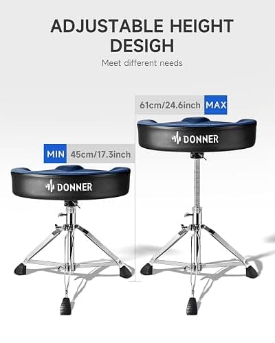 Donner Heavy Duty Drum Throne, Motorcycle Style Drum Stool, Widened Drum Chair with Velvet Surface, Height Adjustable Padded Seat, Double Braced, Blue thumbnail 5