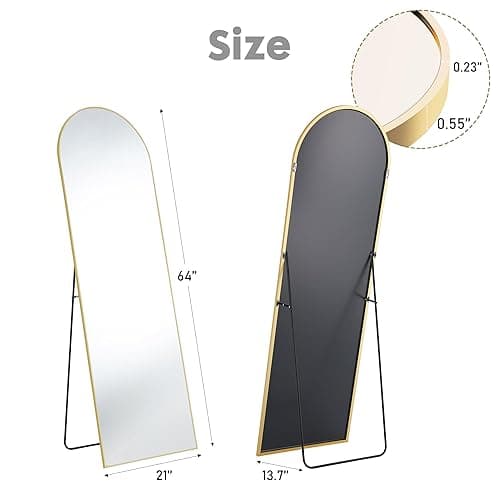 Sweetcrispy 64"x21" Arched Full Length Mirror, Standing or Leaning Full Body Mirror with Aluminum Alloy Thin Frame, Suitable for Bedroom or Cloakroom,Gold thumbnail 3