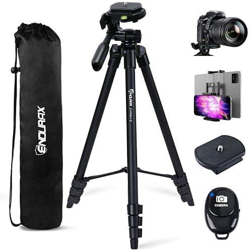 Endurax 60'' Camera Tripod Camera Stand for Canon Rebel Eos Nikon DSLR, Travel Tripods for Phone Tablet with Remote Black - Image 1