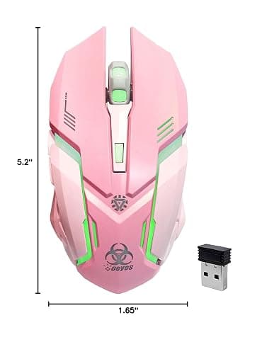 VEGCOO Pink Wireless Gaming Mouse, Silent Click Wireless Mouse with Colorful RGB LED Lights, Rechargeable Computer Mice with Side Buttons and 3 Level DPI, for Laptop and Desktop thumbnail 8