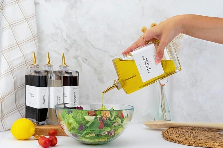 Molimoli Olive Oil Dispenser Bottle for Kitchen, Automatic Pourer, Glass Dispenser for Kitchen, Olive Oil Cruet, | Set of 4 - Gold thumbnail 2