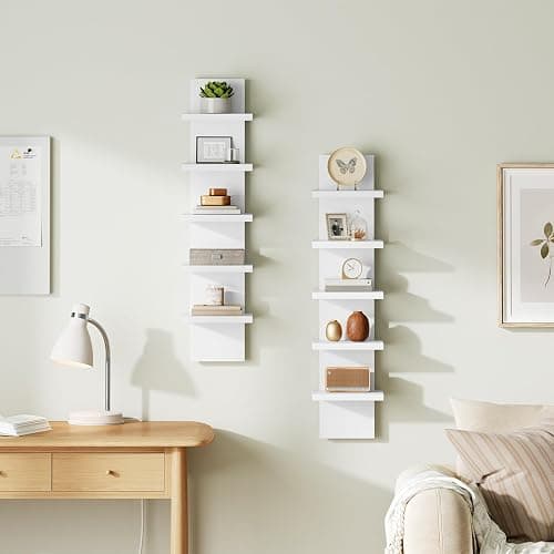 HOOBRO 5 Tier Wall Shelf Unit, 2 Pack Floating Shelves Wall Mounted, Wall Mount Vertical Shelving, Floating Storage Rack, Organizer Tall Tower Design for Livingroom, Bedroom, Kitchen, White WT18BJP201 thumbnail 4