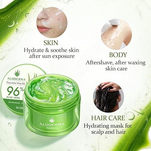 Aloderma Organic Aloe Vera Gel for Face & Body, 96% Pure Aloe Gel Made within 12 Hours of Harvest, Ideal for Skin, Scalp, & Hair Hydration, Calming Moisturizer for Soothing After Sun Care, 7.05oz thumbnail 4