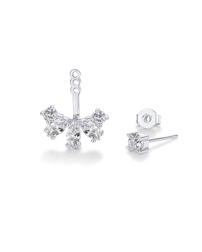 PAVOI 14K Gold Plated Cubic Zirconia Earrings Jacket for Women - Sterling Silver Posts Dainty CZ Front and Back Double Studs - Statement Ear Jacket Earrings for Women thumbnail 3