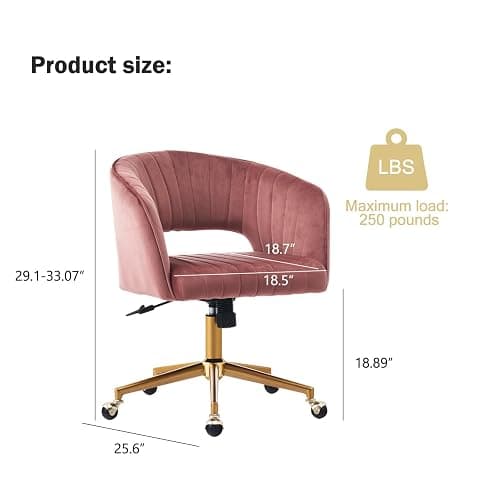 Nrizc Velvet Home Office & Living Room Desk Chairs with Adjustable Swivel Wheels, Ergonomic Upholstered Office Chair for Bedroom, Vanity Study (Rose) thumbnail 3