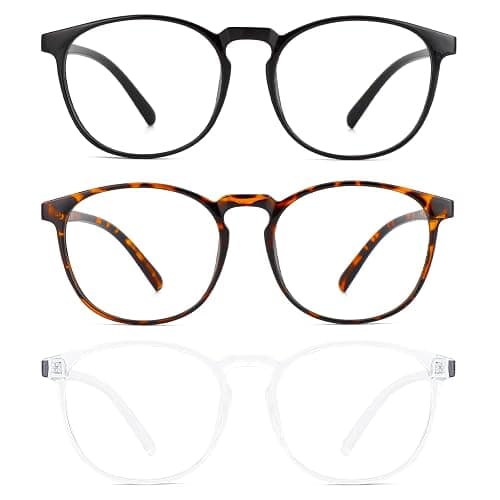 Przene 3 Pack Blue Light Blocking Glasses Women/Men,Retro Round Computer Glasses Anti Eye Strain/UV/Glare, Gaming Glasses. (Black/Crystal/Amber) thumbnail 4