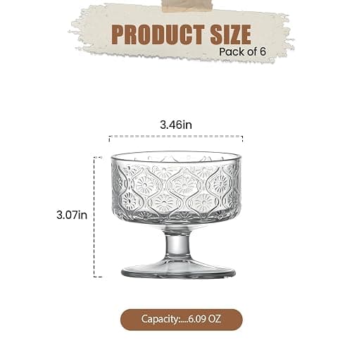 YFXREIL Set of 6 Glass Dessert Bowls, 6.09OZ, Ice Cream Cones Cocktail Glasses Elegant Martini Cups for Fruits Salads Puddings Stylish Crystal Design Perfect for Parties and Special Occasions thumbnail 2