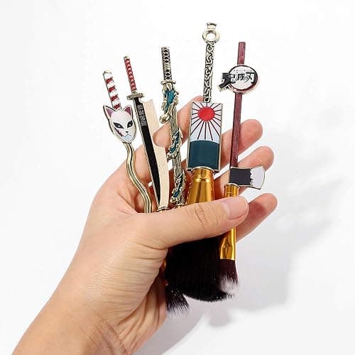 Anime Peripheral Demon Makeup Brushes - 5pcs Kimetsu Noyaiba Make Up Brushes Nezuko Tanjirou Metal Handle Makeup Tools Gift for Fans (Gold) thumbnail 3